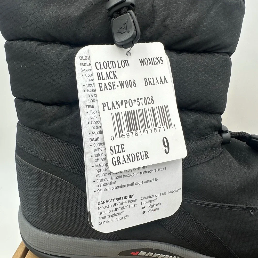 Baffin Winter Boots Womens 9 Black Cloud Low Waterproof Insulated EASE-W008 NEW